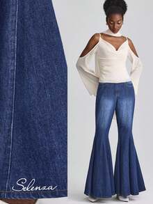 SHEIN Frenchy Quần jeans ống loe thời trang dành cho người đi làm - Rửa tối - Xem 8