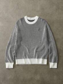 Manfinity Hypemode Jersey holgado de cuello redondo con hombros caídos y mangas largas, jersey casual a rayas, jersey oversize, jersey de punto a rayas, jersey de manga larga a rayas, adecuado para fiestas, oficinas, hogar, viajes y actividades al aire libre, para invierno - Multicolor - Ver 7