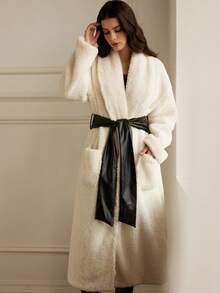 GENKIRA Women's Oversized Extra Long Solid Color Warm Faux Fur Coat - White - View 1