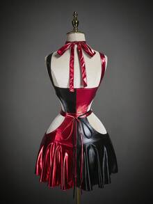 SHEIN ICON Váy mini hở lưng phối màu gợi cảm thời trang - Đỏ và đen - Xem 2