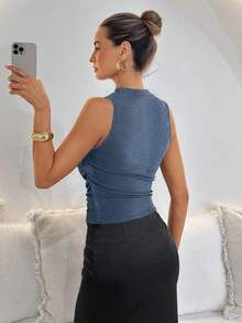 Lavishia 女士性感深V领蕾丝拼接吊带背心，春夏款 - 霧霾藍 - 查看 2