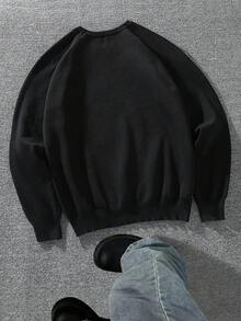 Manfinity Roghcode Jersey casual de hombre con patrón de bloques de color, otoño/invierno - Negro - Ver 2