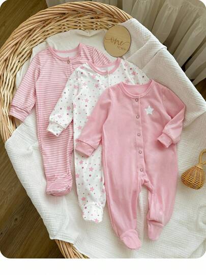 SHEIN Newborn Baby Girl Cute Casual Knit Long Sleeve Romper Newborn Girl Clothes Baby Girl Sleepwear Baby Girl Pajamas Newborn Baby Girl Pjs Newborn Jumpsuit Fall Winter