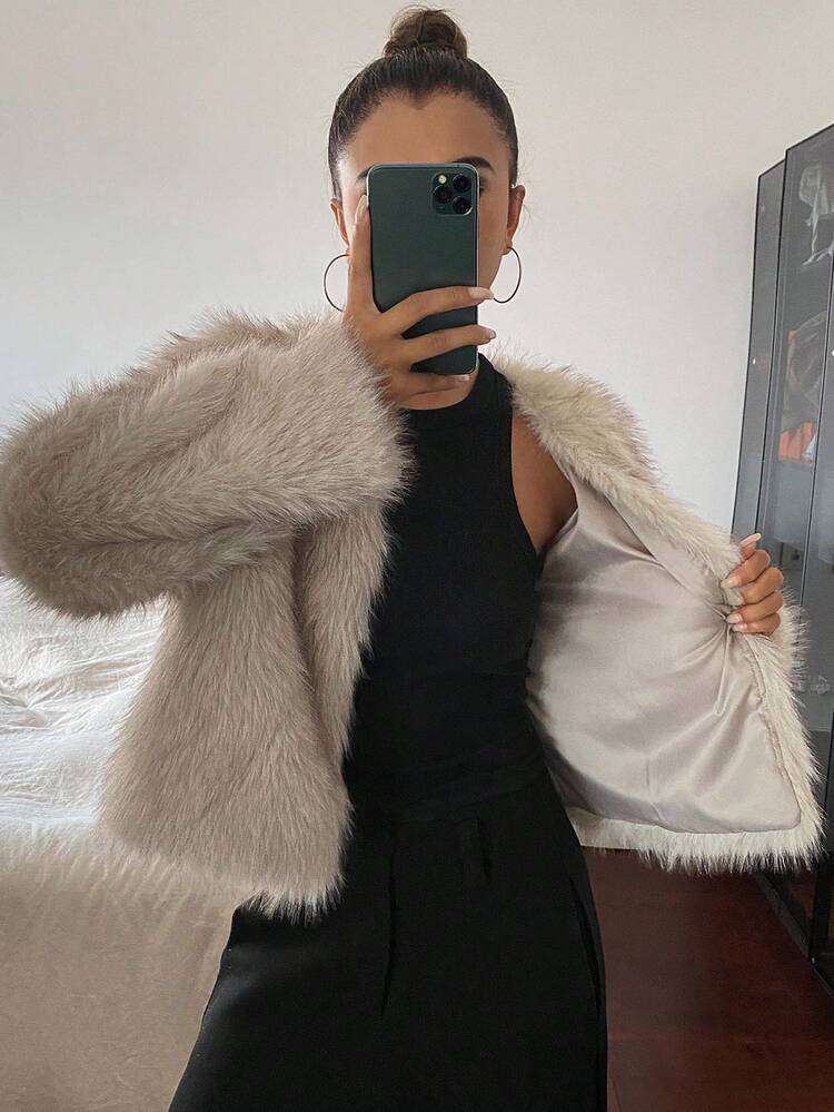 Women's Casual Front Open Faux Fur Jacket, Autumn/Winter Women Coats