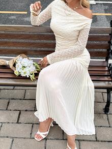 SHEIN Frenchy Damen Einfarbiges elegantes asymmetrisches Schulter Langkleid