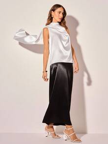 CAJUNI Falda de color negro sólido para mujer - Ropa bohemia para mujer / Ropa occidental para mujer / Ropa casual para mujer - Básica / Tops para salir para mujer / Ropa de mujer para otoño