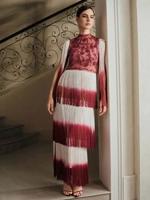 Anewsta Váy dạ hội tua rua đính hạt cao cấp phong cách Bohemian bán chạy nhất dành cho nữ, phù hợp cho mùa thu, đông, năm mới, tiệc tùng, đám cưới, thanh lịch, sang trọng, màu đỏ, hợp thời trang - Màu Đỏ Sâu - Xem 5