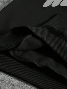 PAVTROS Men's Contrast Color Letter Graphic Thermal Lined Hoodie Casual Sweatshirt, Black Letter Long Sleeve Hoodie, For Friends, Husband, Boyfriend Gifts, Black Hoodies, Street Wear, Streetwear Hoodies, Y2k, For Fall Winter - Black - View 4