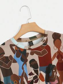 Y2Kool Sierra Siler Artist Retro Street Plus Figure Graphic Crop Tee, For Summer, Holiday, Vacation, Spring, Festival, Ibiza Fits Going Out Autumn Casual Stylish Clothing Collection New Year Outfits