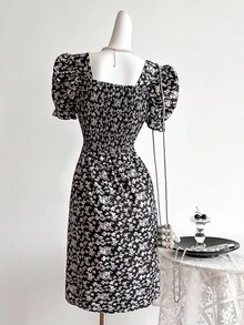 Sweetra Young 青少女方領無袖分裂花卉印花裙