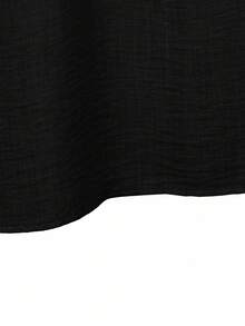 Linhara Plus Size Casual Solid Color Batwing Sleeve Shirt And Pants 2 Pieces Set - Black - View 3