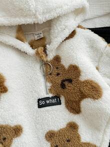 SHEIN 2pcs Baby Girl Cute Cartoon Teddy Bear Fluffy Sweatshirt And Pants Set, Autumn/Winter Fall - Multicolor - View 7