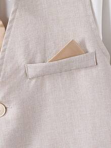 3 件套青少年男孩优雅韩版修身正式西装，适合婚礼、派对。时尚高端杏色背心 + 杏色直筒裤 + 可拆卸领带 3 件套 - 杏色 - 查看 8