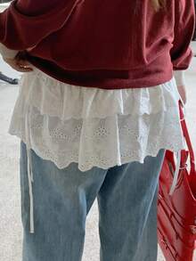 Dazy Plus 双层系带多层休闲白色百褶迷你裙秋季半身裙