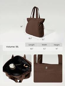 GLOWMODE 18L NylonZipper Pocketed Tote Bag Beach Travel Daily Casual Travel Bag - Mocha Brown - View 6