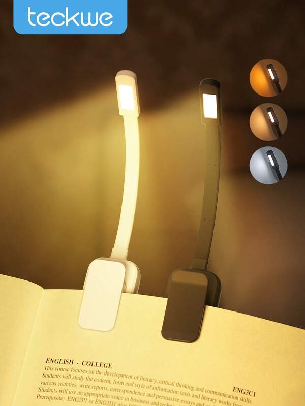 1pc Rechargeable Book Light For Nighttime Reading, Eye-Care Reading Lamp For Books In Bed, Adjustable Clip-On Book Light, 3 Color Temperatures, Lightweight, Perfect Gift For Book Lovers, Mini Lightweight Clip-On Book Reading Light (Battery/Rechargeable 500mAh)