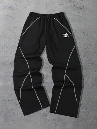 Street Life Pantalones de chándal holgados con pespunte de contraste para hombre