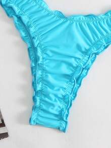 Swim Basics Summer Beach Frill Trim Bandeau Bikini Set - Blue - View 5