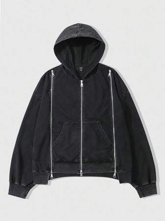 Street Life Men's Fashion Multi-Zipper Washed Zip Up Hoodie , Fall