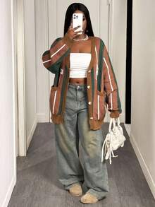 Slaydiva 2025 New Autumn/Winter Casual Versatile Fashionable Loose Cardigan Long Sleeve Sweater Top Jacket - Multicolor - View 8