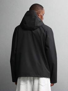 SUMWON 多功能连帽夹克，带多个口袋，全长拉链，都市外套，冬季秋季休闲风格，宽松版型，过渡天气夹克 - 黑色 - 查看 3