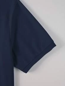 Manfinity Mode 男士锚印花短袖休闲通勤 Polo 衫，适合游艇、邮轮等场合，夏季穿着，复古正装风格。 - 寶藍色 - 查看 4