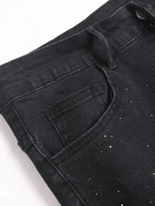 Manfinity LEGND Quần jean bó màu đen đính đá thời trang đường phố thường ngày dành cho nam - Màu xám đen - Xem 8