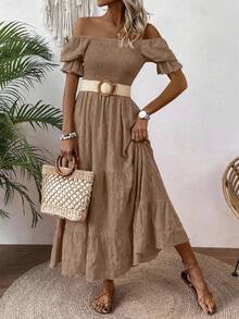 EMERY ROSE Đầm Maxi Dài Tay Phồng Họa Tiết Màu Trơn Cho Kỳ Nghỉ Hè Dành Cho Nữ - màu nâu - Xem 5