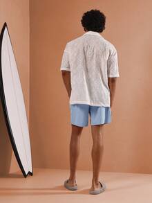 SUMWON 常规休闲夏季沙滩泳裤，松紧腰带，速干泳裤，中长款，适合度假、泳池、冲浪等场合，纯色沙滩裤，男士泳装 - 藍色 - 查看 5