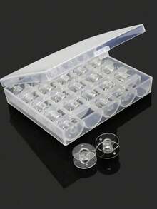 SHEIN 1PC 25-Slot Bobbin Storage Box - Clear Plastic Organizer For Sewing Machine Accessories & Craft Supplies - White - View 1