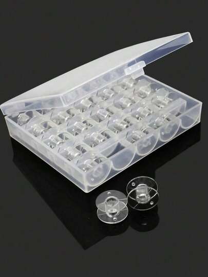 SHEIN 1PC 25-Slot Bobbin Storage Box - Clear Plastic Organizer For Sewing Machine Accessories & Craft Supplies
