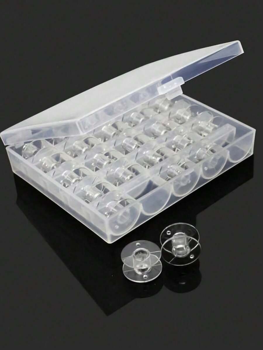 SHEIN 1PC 25-Slot Bobbin Storage Box - Clear Plastic Organizer For Sewing Machine Accessories & Craft Supplies - White - View 1