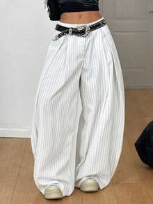 Coolane 女式夏季复古休闲嬉皮街头宽松绿色裤子 - 白色 - 查看 2