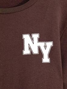 EURMUSE Cotton Men's Plain Solid Color Minimalist Letter Printed Two Pieces Set - Chocolate Brown - View 3