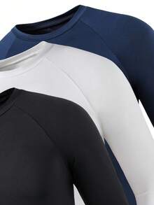 SHEIN 3 chiếc áo thun dài tay cơ bản, thoải mái dành cho thiếu niên nam, thích hợp cho mùa thu đông. - Nhiều màu - Xem 5