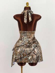 Amplova Plus Size Animal Print Knotted Backless Mini Bodycon Dress - Multicolor - View 4