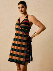 Travachic 加大码女式无袖裹身蝴蝶结领带毛衣裙女士秋季服装，秋季服装圣诞节万圣节，新年服装，黑色连衣裙红色连衣裙，女士毛衣裙加大码毛衣圣诞毛衣套头女式，冬季连衣裙女士休闲裙婚礼派对裙派对裙感恩节服装女士圣诞裙 - 彩色 - 查看 1