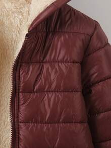 SHEIN Girls' Zip-Up Hooded Plush Lined Padded Coat, Back To School Season Fall Winter - Chocolate Brown - View 5