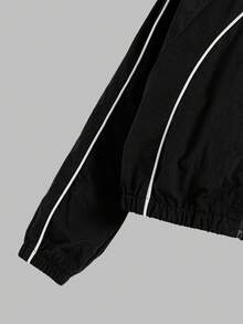 Tween Girl 撞色连帽拉链夹克和阔腿裤套装 - 黑色 - 查看 3