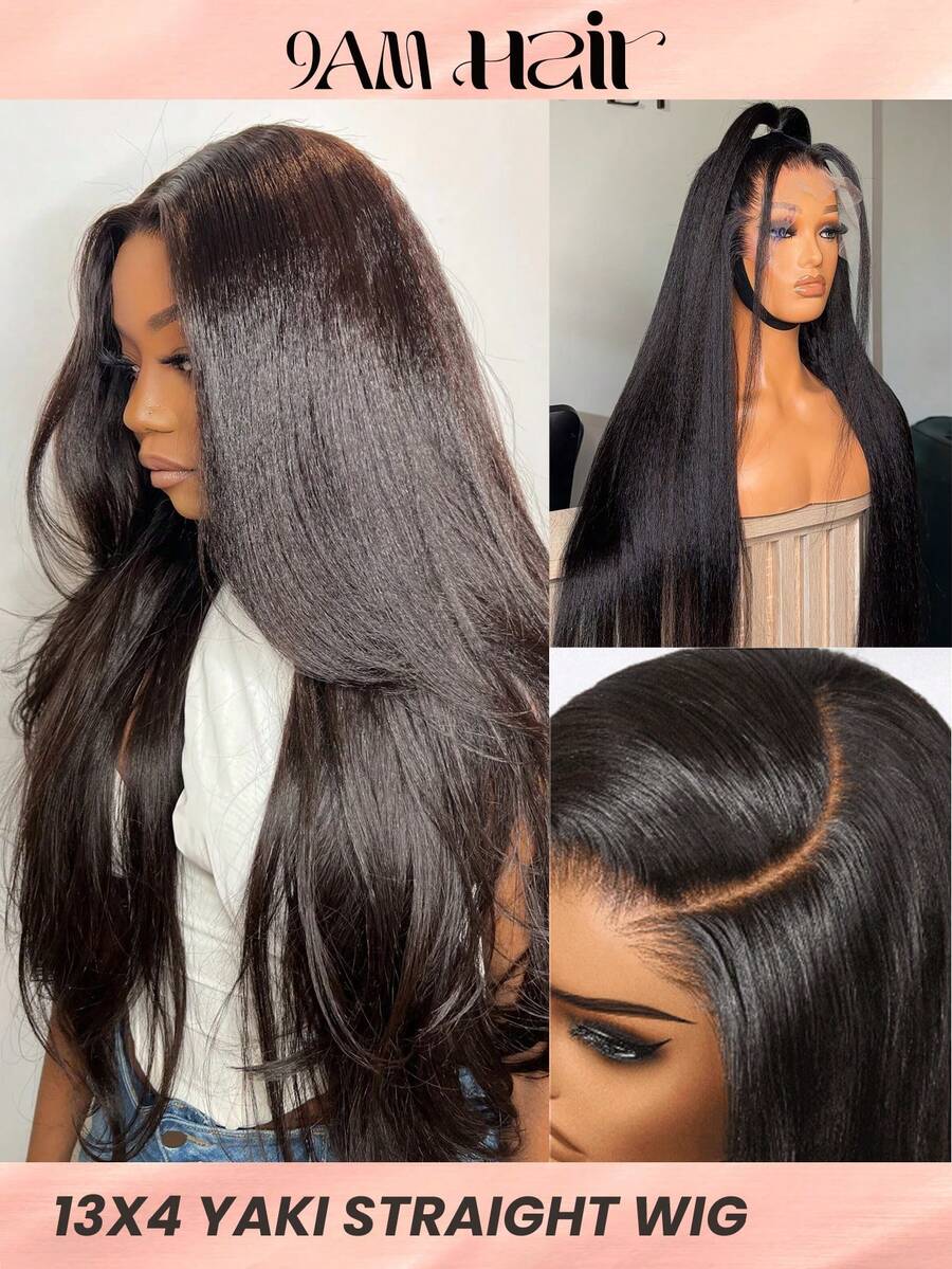 巴西雅基直发假发 13x4 蕾丝闭合真人发质假发，适合女士，自然色浅雅基直发，180% 密度透明蕾丝闭合假发，适合女士，预拔雷米头发