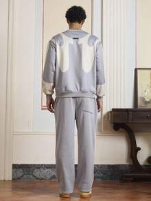 SWAVVY 男士印花长袖套头卫衣和口袋运动裤套装，秋季服装，冬季 - 灰色 - 查看 2