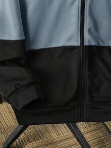 SHEIN Chaqueta de sudadera informal, suelta y cómoda con bloques de color y parches, adecuada para salidas en otoño/invierno, para adolescentes varones - Neblina azul - Ver 4