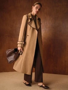MOTF PREMIUM ÁO KHOÁC CÓ THẮT LƯNG LEN PHỐI HỢP KIỂU VINTAGE THU/ĐÔNG THANH LỊCH CHO NGƯỜI ĐI LÀM - Lạc đà - Xem 6
