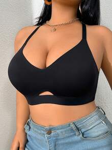 DesireSculpt 1 Áo ngực không dây ren chắp vá cỡ lớn - màu đen - Xem 3