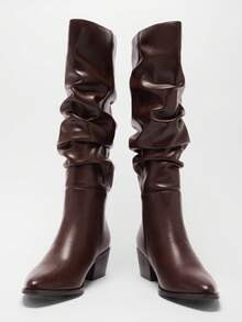 Solezae Women's Glamorous Pointy Toe Block Heel Knee High Slouchy Boots - Chocolate Brown - View 7