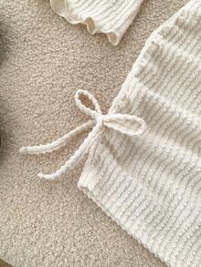 2pcs/Set Teen Girl Loose Casual Minimalist Comfortable Asymmetric Hem Long Sleeve Top And Skirt Set White Two Piece Set Ribbed Skirt Set Two Piece Long Sleeve Set White Skirt Set Teen Two Piece Set Fall Winter