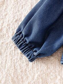 Genkimix Kids Girls' Korean Style Loose Denim Jacket With Exaggerated Ruffle Cuffs Fall Winter - Blue - View 4