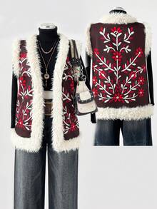 Sunspun 大码休闲蓬松复古风立领无袖夹克 - 卡其色 - 查看 1