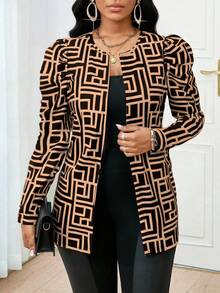 SHEIN Lady 女式格纹印花修身优雅长袖常规秋冬夹克 - 彩色 - 查看 8