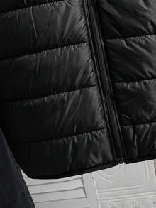 SHEIN Teen Girl Elastic Waist Padded Padded Coat, Winter - Black - View 5